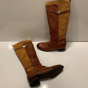 Etienne Aigner Women’s Tan/Light Brown Leather and Suede Tall Boots, Size 10